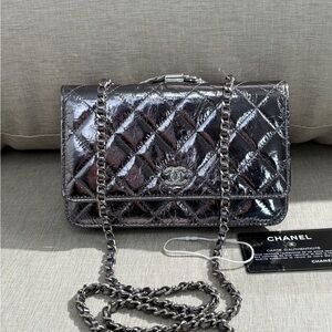 CHANEL Metallic Silver Quilted Mini Flap Bag SHW